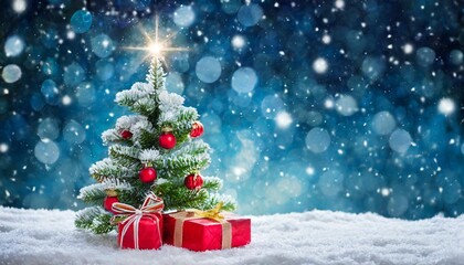 Fototapeta na wymiar christmas celebration card with festive tree snow and room for your greetings