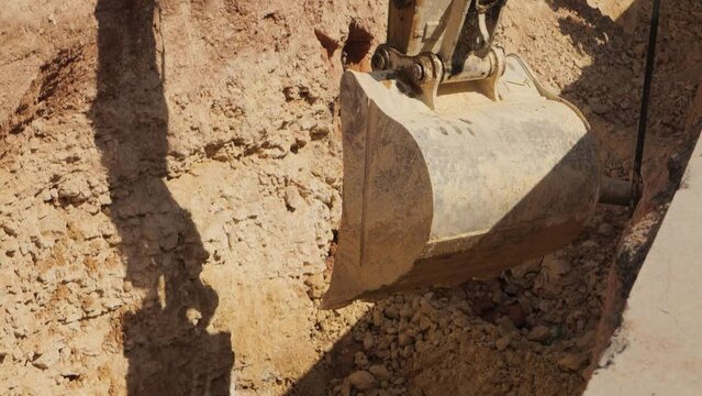Industrial Earthmover, Bulldozer Bucket Efficiently Excavates Soil