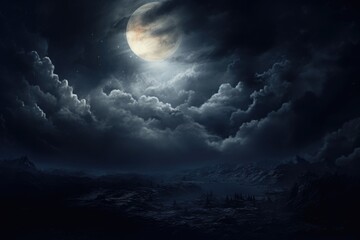 Naklejka na ściany i meble A Glimpse into the Mystical Night Sky Landscape of Dark Clouds amidst Nature's Wonders