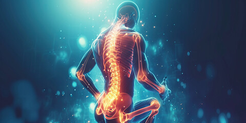 Back Pain: Visual Effects Rendering of Person with Hand on Lower Back, Depicting Backache or Spinal Discomfort
