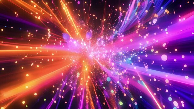 An electrifying display of digital fireworks creates a breathtaking visual spectacle as vibrant bursts of light and energy dance to the beat of the music in a stunning symphony