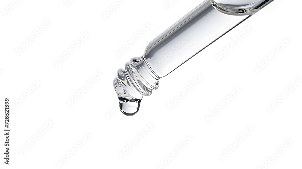 Sticker Clear essential oil dripping from dropper isolated on white background