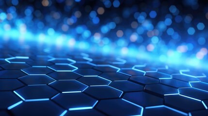 Naklejka premium Futuristic Blue Grid - Geometric Concepts of Technology and Science in a Hexagonal Cyberspace