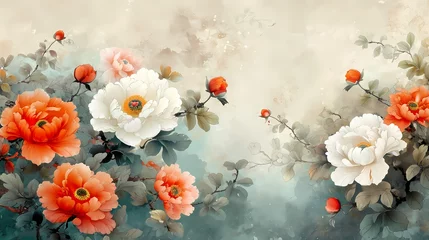 Fotobehang classic flower painting style , beautiful art work for wall art, decoration, and wallpaper © Wipada