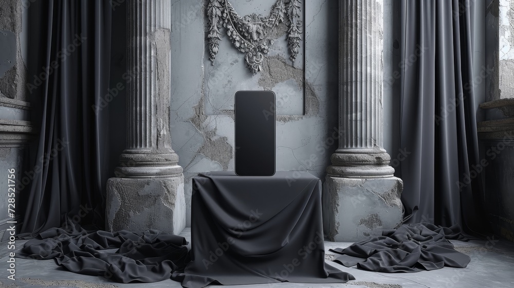 Aufkleber elegant black cloth drapery podium for product presentation or display template vector in 3d.