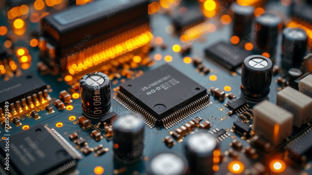 Aufkleber Integrated High Precision Robot Arms on Fully Automated PCB Assembly Line in Modern Electronics Factory. Component Installation on Circuit Boards.