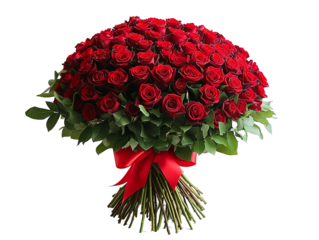 enorme mazzo di rose rosse di san valentino con fiocco rosso, png su sfondo trasparente 