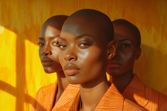 Serene African beauty under golden sunlight. Generative AI image