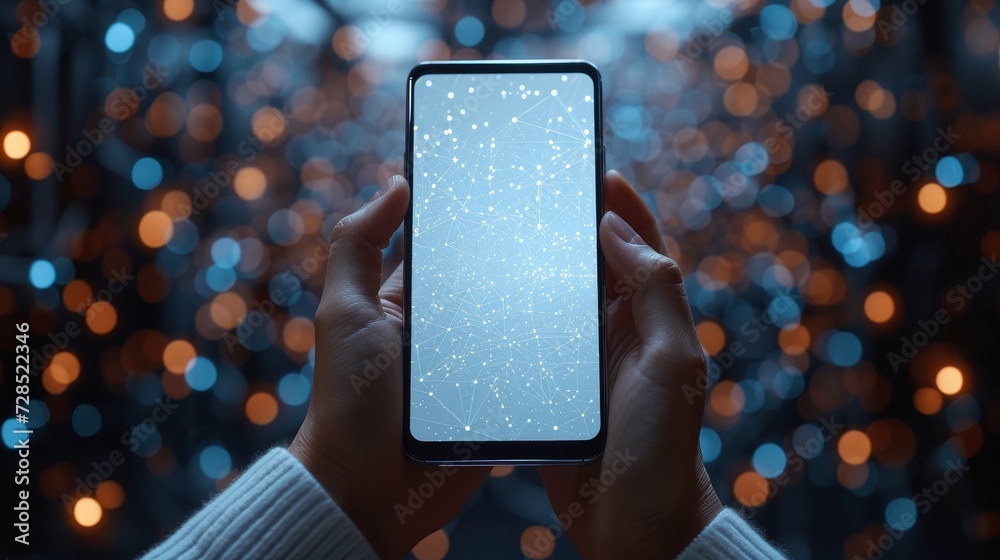 Leinwandbilder abstract polygonal wireframe closeup mobile phone with blank white empty screen on dark blue backgro