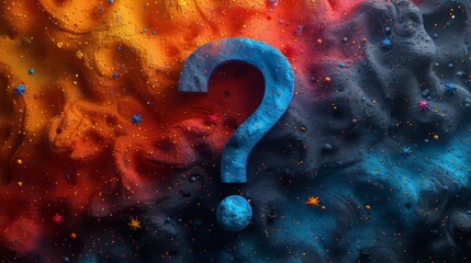 An image showing a question mark. An abstract vector illustration on dark blue background with dots and stars. An example of a help, support, or faq symbol.