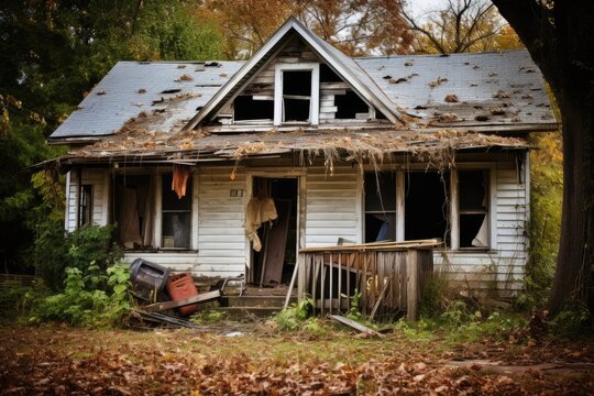 Abandoned Home in Foreclosure: Boarded Up Due to Bankruptcy
