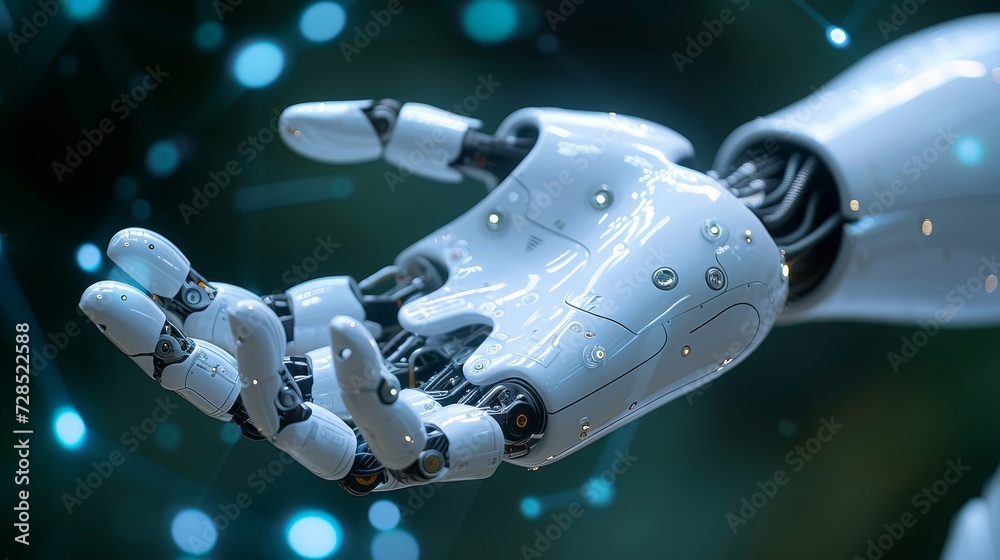 Leinwandbilder The robot hand ai artificial intelligence is designed to assist medical healthcare practices in surgical procedures, with its unity with human and AI concepts and blue banner background that displays