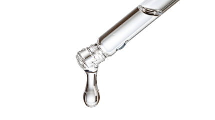 Clear essential oil dripping from dropper isolated on white background