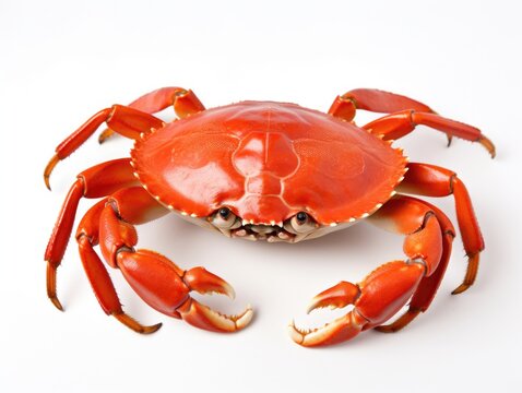 Red Crab Isolated on White Background. Ocean Nature Seafood Shell with Sharp Claws