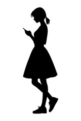 Girl using a smartphone silhouette. Vector illustration