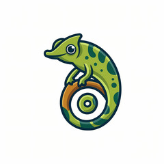 Cartoonish emblem of vector chameleon design, adaptive and unique.