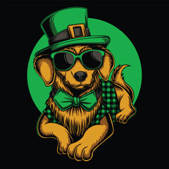 Dog golden retriever costume saint patrick's day vector illustration for your company or brand