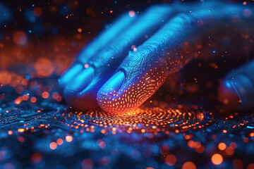 Futuristic touch interaction with digital interface. Biometric prints. Generative AI image