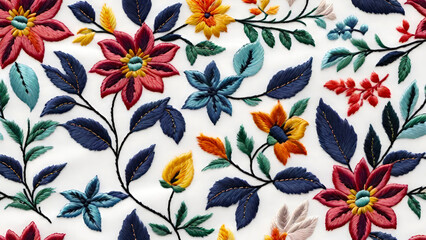 Embroidery seamless pattern with beautiful flowers.  Floral ornament on white background for fashion products. Elegant design for print fabric or paper and more.Generative AI