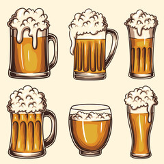 Glass pilsner beer set collection vector illustration for your company or brand