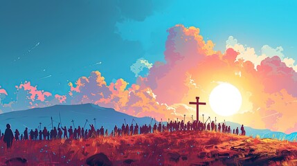 illustration of crucifixion of Jesus Christ on Mount Calvary , easter celebration