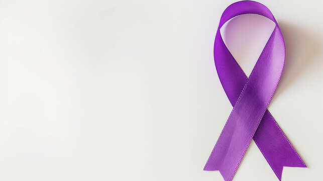 Purple ribbon on white background, world cancer day concept