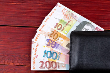 Slovenian money - tolar in the black wallet
