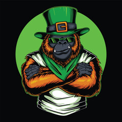 Gorilla orange fur saint patrick's day vector illustration for your company or brand