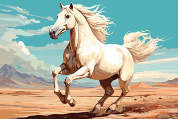 white beautiful horse gallops vector illustration