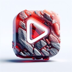 Play button made of Raw Stone blend with red glass. AI generated illustration