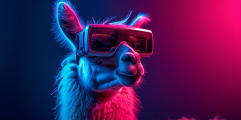 Lama Exploring the Metaverse with VR Glasses