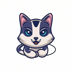 Flat logo of a vector adorable cat cartoon, animal nature icon isolated premium.