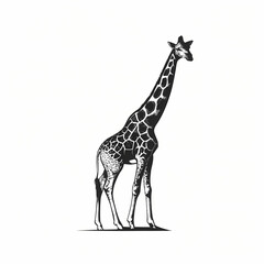 Graphic emblem of vector giraffe design, tall and distinctive.