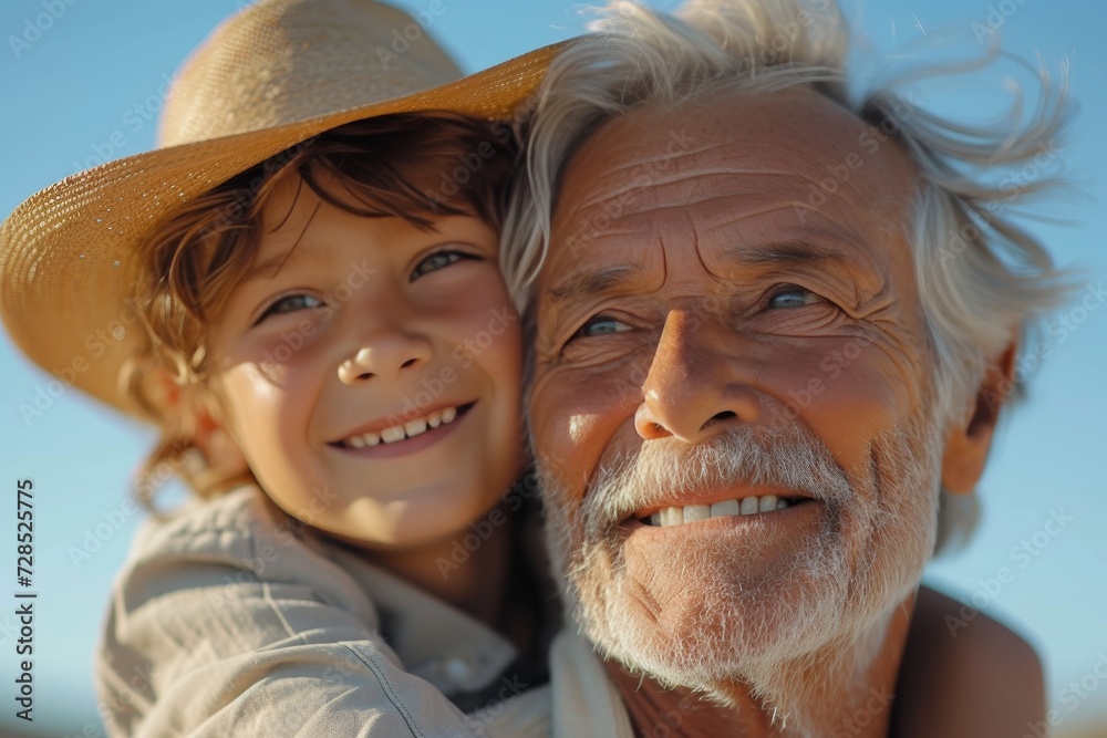 Wall mural a joyful man and his son bask in the warm sun, their beaming smiles and fashionable cowboy hats addi