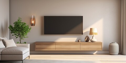 Modern flat screen TV mounted on living room wall.