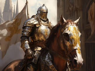 Fototapeta premium Knight in armor on horseback. Digital art.