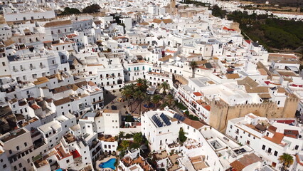 aerial view of Vejer de la Frontera, hilltop town near Cádiz, Andalusia, Costa de la Luz, Spain, Europe