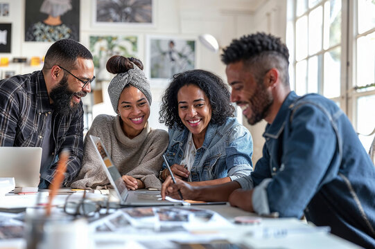 Group of People Sitting Around a Table Looking at a Laptop for Business Meeting