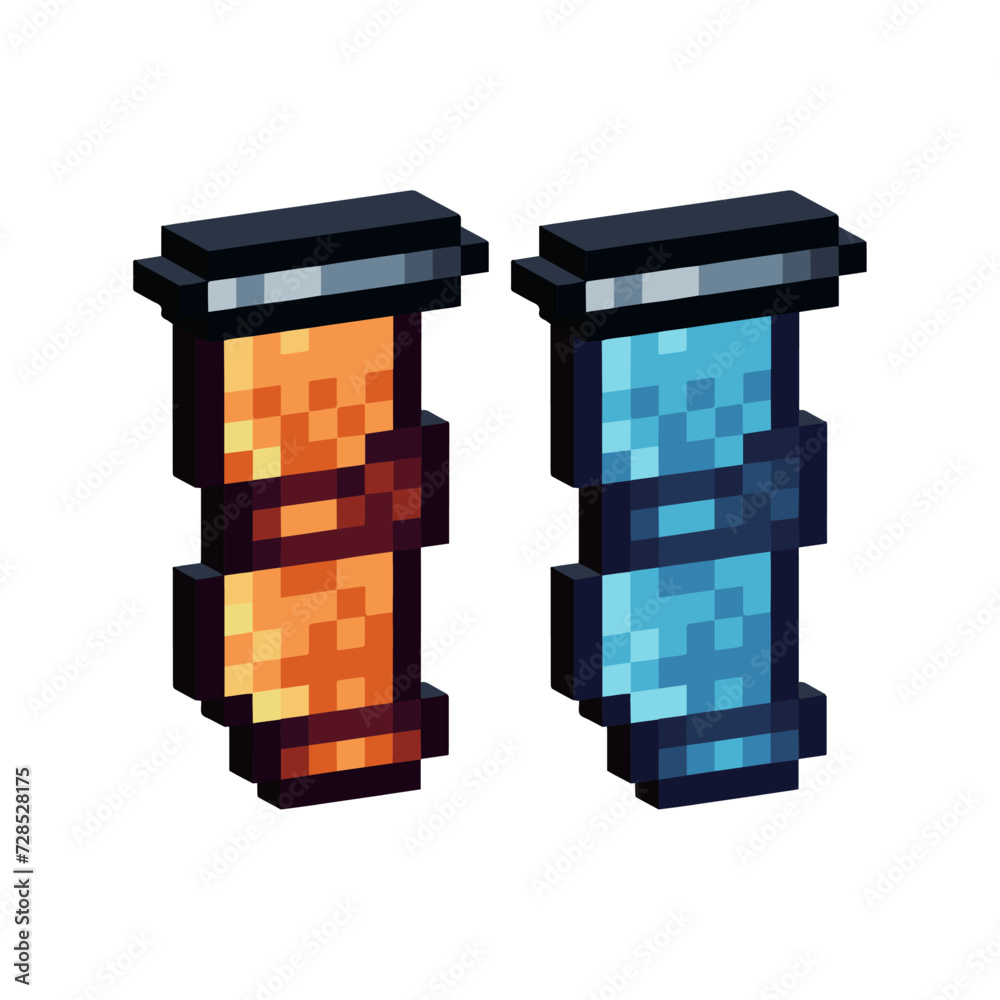 Poster isometric pixel art 3d of hanging banner icon for items asset. hanging bannericon on pixelated style