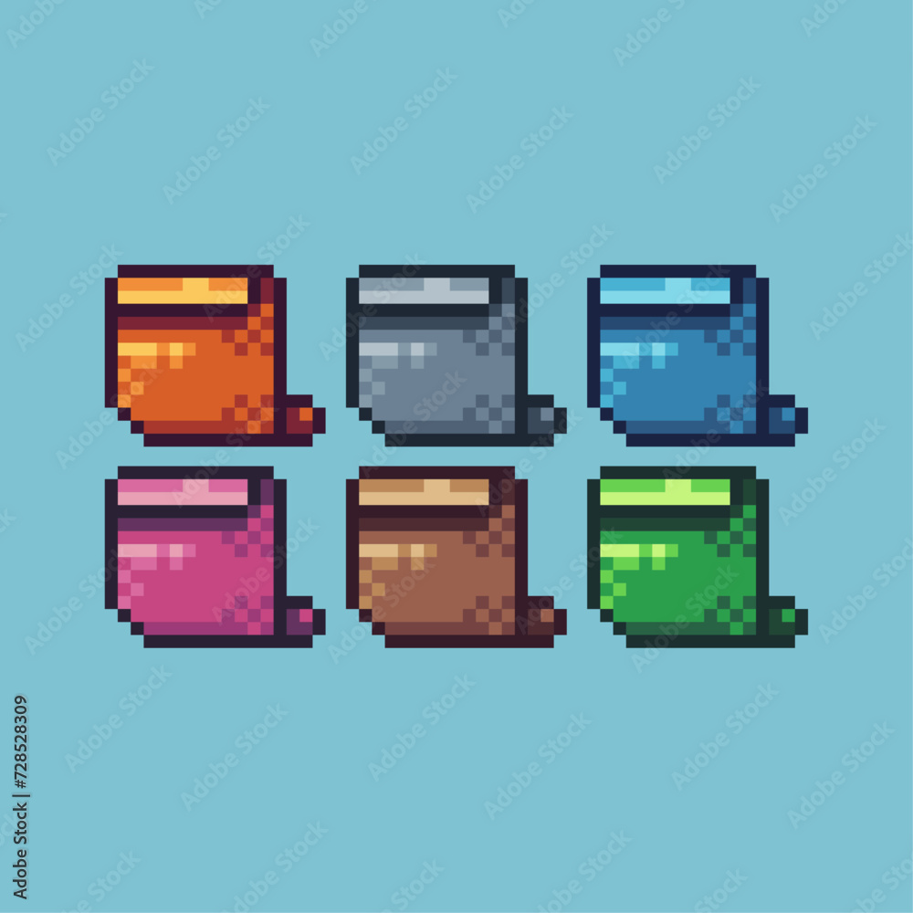 Poster pixel art sets icon of paper scroll logo variation color. paper scroll icon on pixelated style. 8bit