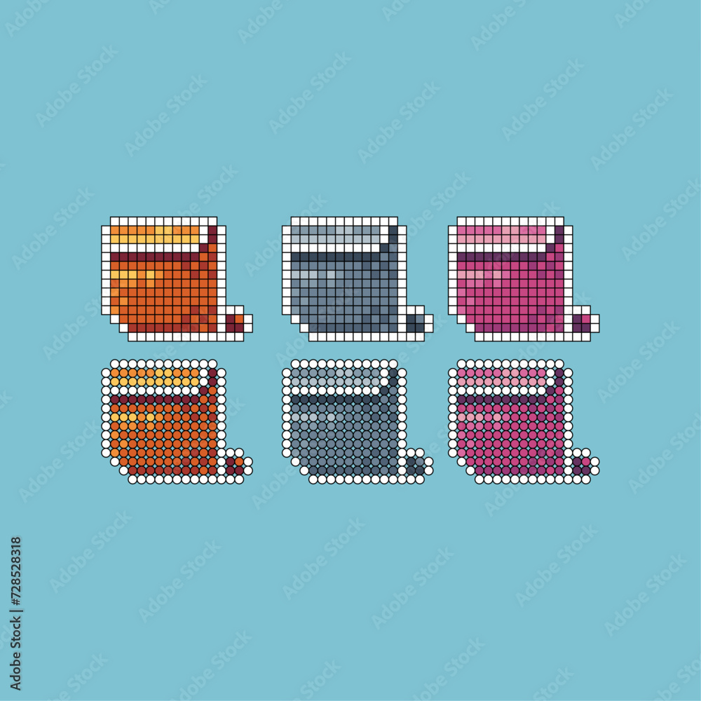 Poster pixel art stroke sets icon of paper scroll logo variation color. paper scroll icon on pixelated styl