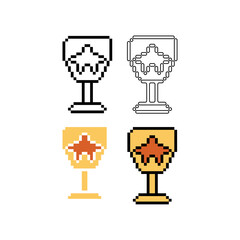 Pixel art outline sets icon of cup of star logo variation color.Winner cup icon on pixelated style. 8bits Illustration, perfect for design asset element your game ui. Simple pixel art icon asset.