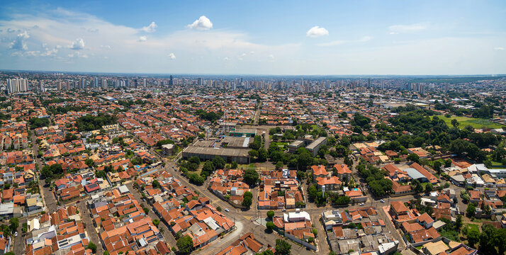 Aerial view of Campo Grande - MS, the capital of Mato Grosso do Sul state, Brazil. Residential area, nearby the neighborhoods Autonomista, Vila Rica, Monte Carlo.