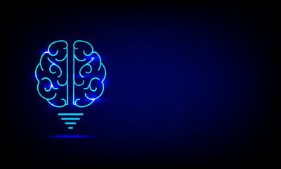 Creative and idea concept. Light bulb brain with light rays on blue background. Artificial intelligence. Mechanism teamwork engineer.