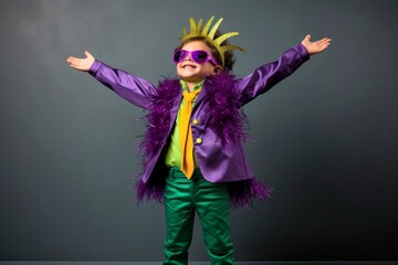 Enfant heureux avec masque pour le Mardi Gras avec confettis