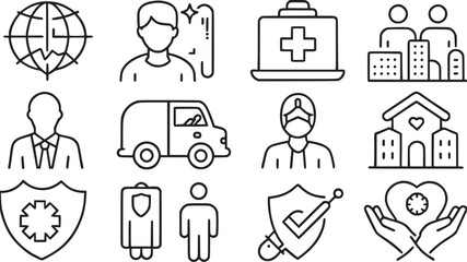 health insurance coverage thin line icon set vector collection.