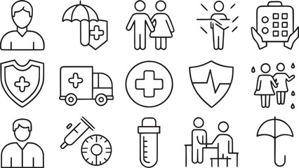 health insurance coverage thin line icon set vector collection.