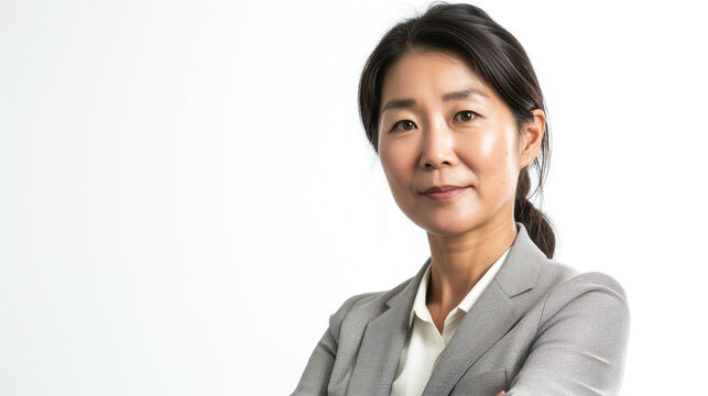 A bright and focused portrait capturing the strength and confidence of an influential Chinese woman in the business world