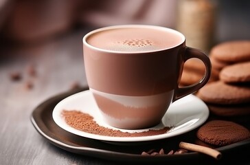 Fototapeta premium An inviting scene of a cup of coffee and some cookies placed neatly on a plate