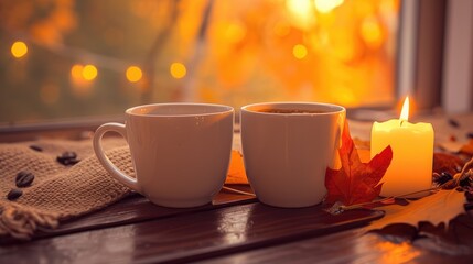 Coffee and autumn decor. Generative AI